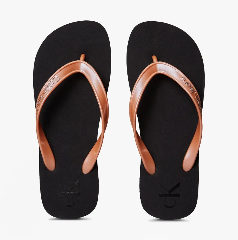 Calvin Klein BEACH SANDAL MONOLOGUE Womens Flip Flops Black/Dusty Coral sold by Shuperb