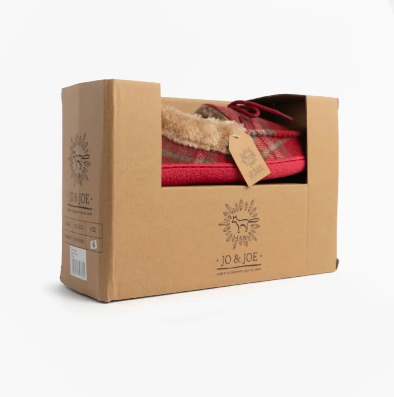 Jo & Joe PEMBROKE Womens Moccasin Slippers Festive Red sold by Shuperb