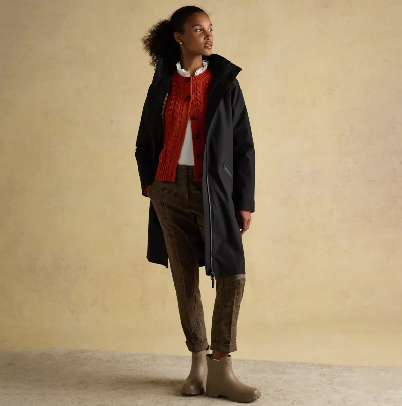 Joules RAINAWAY Womens Lightweight Waterproof Longline Raincoat with Hood Black sold by Shuperb