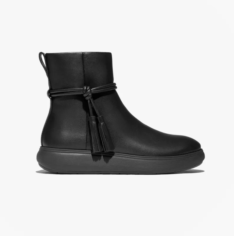 FitFlop iQ-COMFF TASSEL LEATHER Ladies Short Boots All Black sold by Shuperb