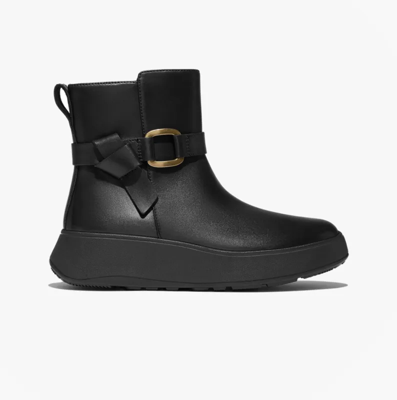 FitFlop F-MODE SQUARE-RING LEATHER FLATFORM Ladies Ankle Boots Black made by Fitflop