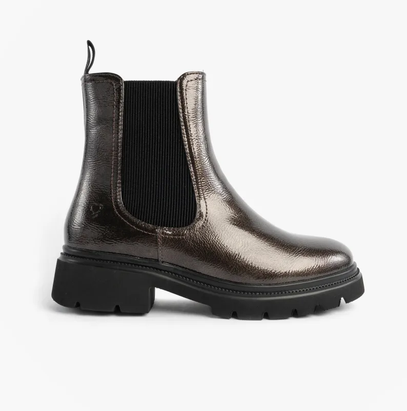 Heavenly Feet ZETA Womens Chelsea Boots Pewter Patent sold by Shuperb