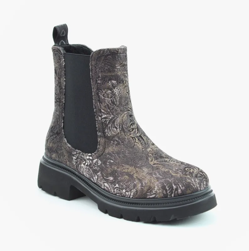 Heavenly Feet BRKVLR ZETA MEADOW VELOUR Womens Chelsea Boots Bark Velour sold by Shuperb