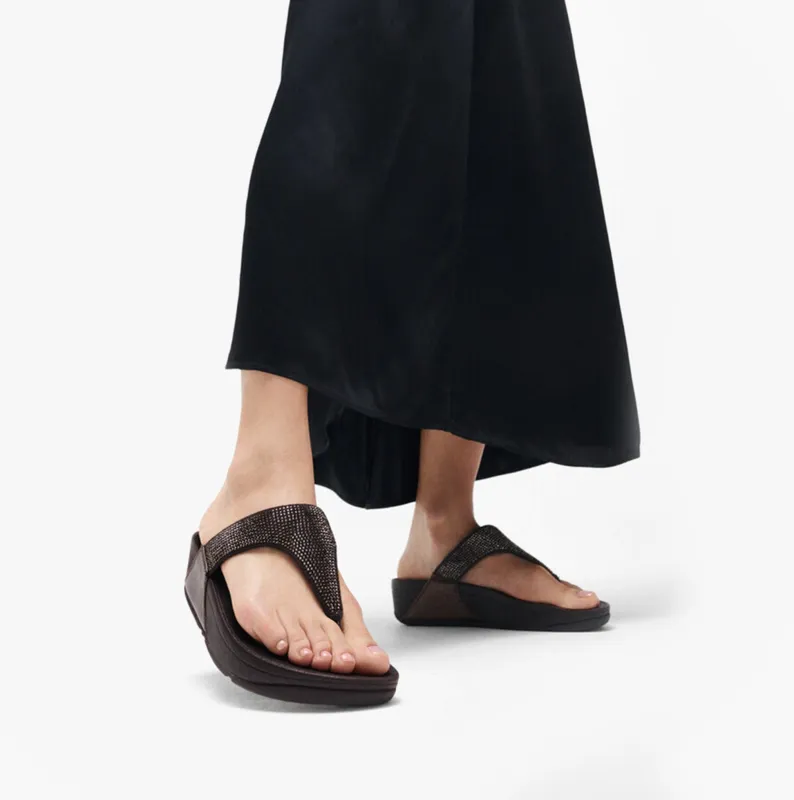 FitFlop LULU CRYSTAL EMBELLISHED Ladies Toe Post Sandals Metallic Chocolate Brown sold by Shuperb