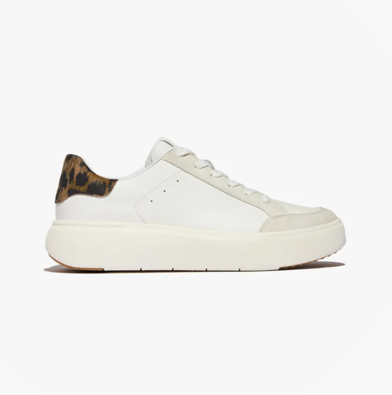 FitFlop RTG LEOPARD-BACKTAB LEATHER/SUEDE Womens Fashion Trainers Urban White/Chocolate Mix made by Fitflop