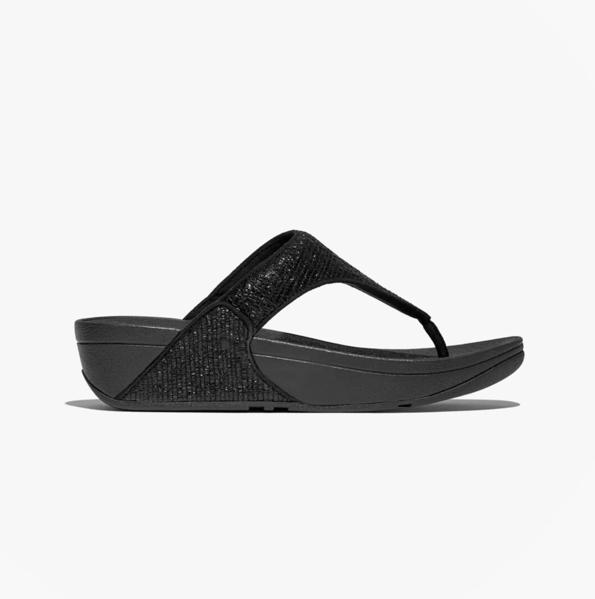 FitFlop LULU CRINKLED-SHIMMER Ladies Toe Post Sandals Metallic Black sold by Shuperb