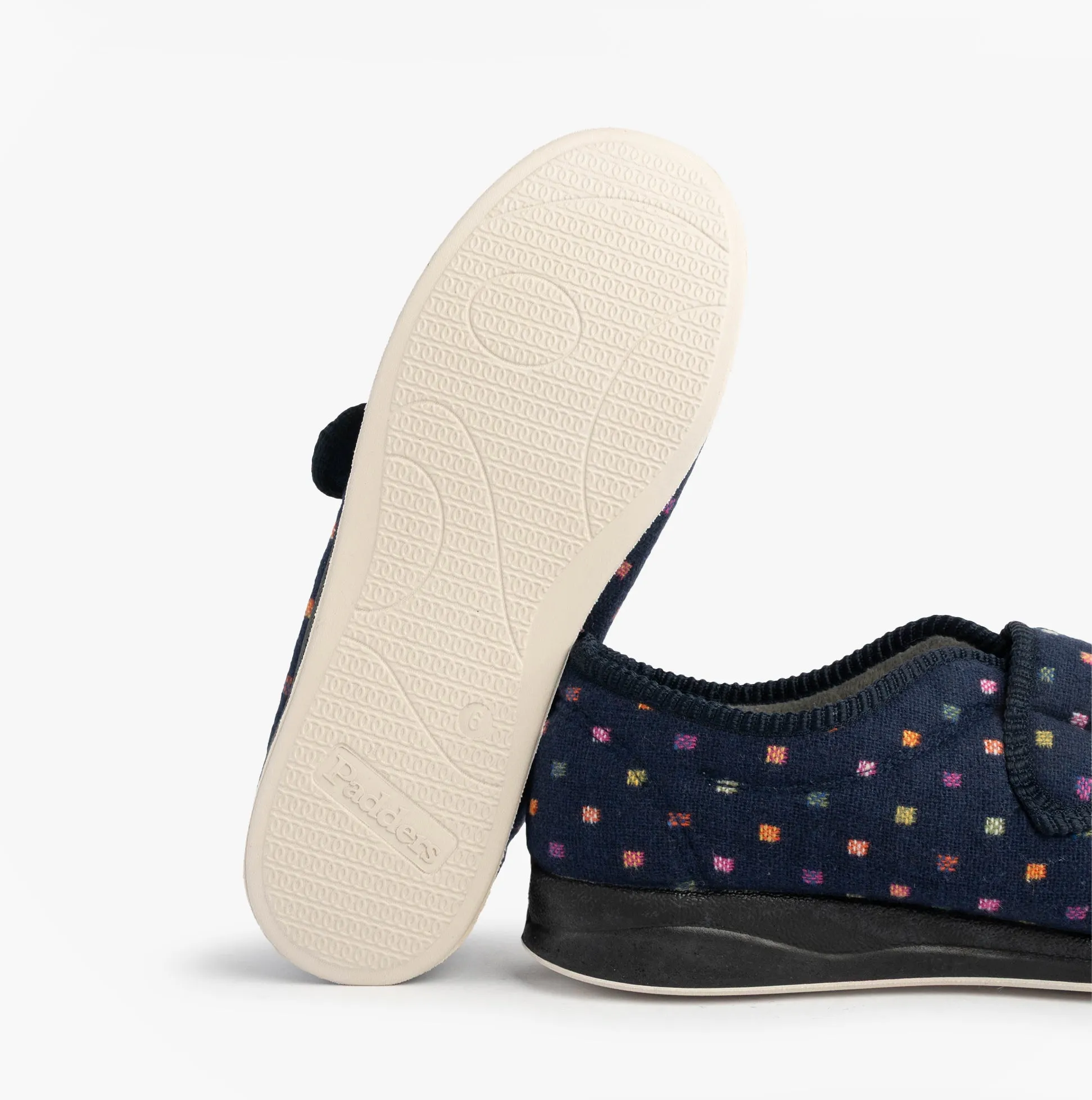 Padders CAMILLA Womens (2E Fit) Touch Fasten Polka Dot Slippers Navy/Multi sold by Shuperb product image thumbnail 3