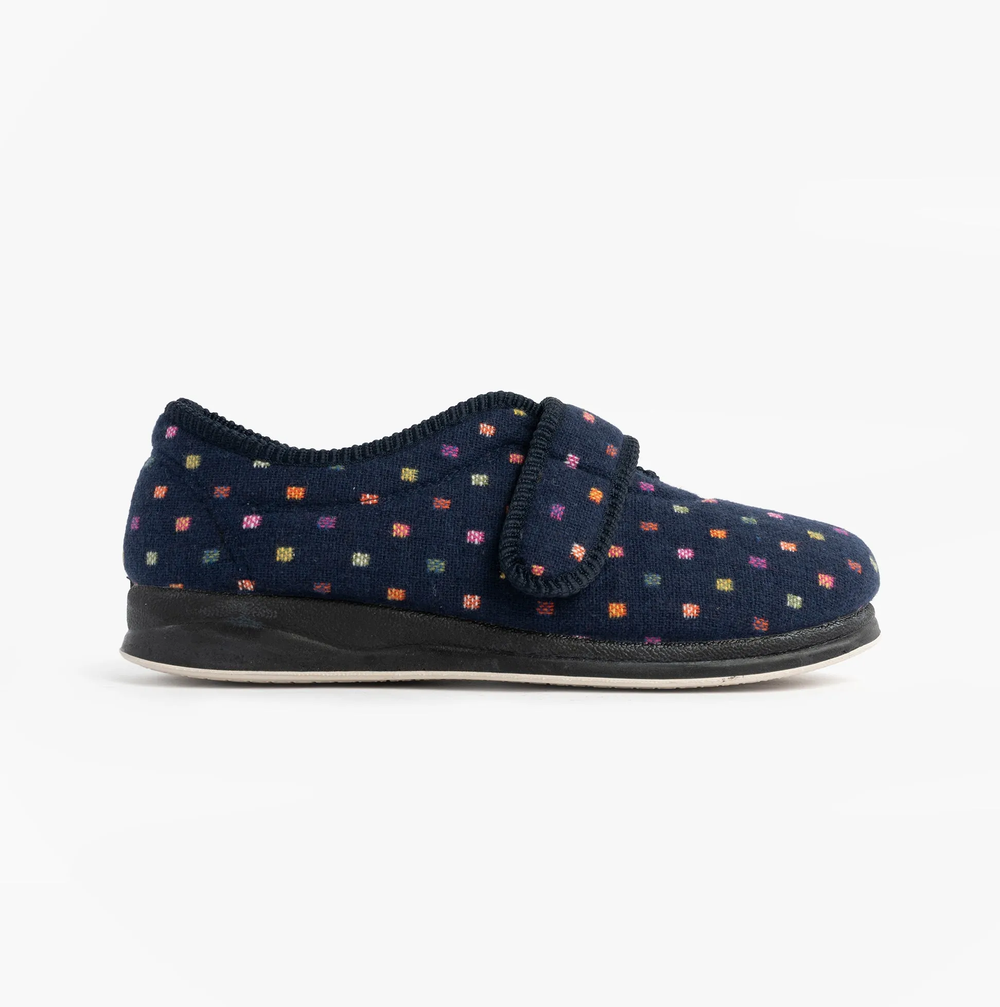 Padders CAMILLA Womens (2E Fit) Touch Fasten Polka Dot Slippers Navy/Multi sold by Shuperb