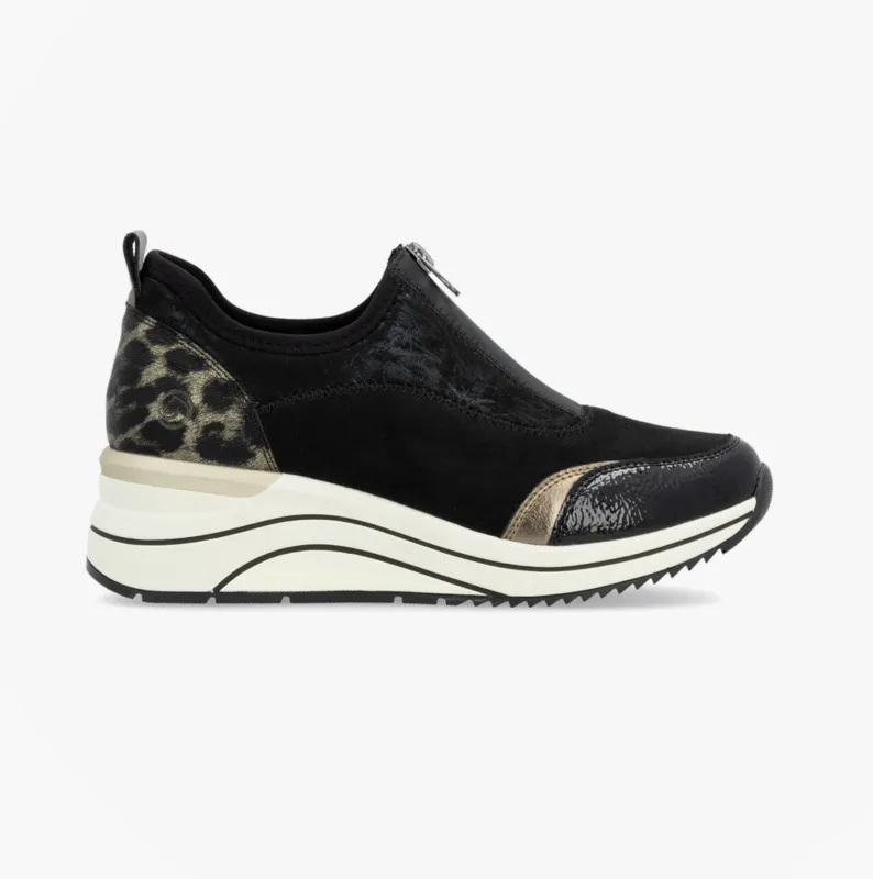 Remonte D0T08-02 Womens Front Zip Wedge Trainer Black made by Remonte
