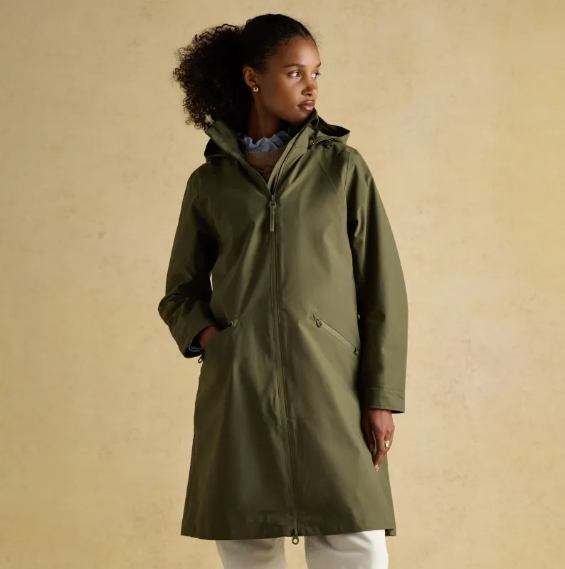 Joules RAINAWAY Womens Lightweight Waterproof Longline Raincoat with Hood Green sold by Shuperb