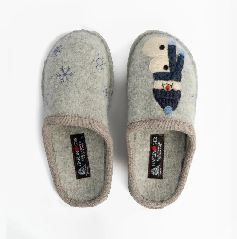 Haflinger OLAF Womens Snowman Mule Slippers Light Grey sold by Shuperb