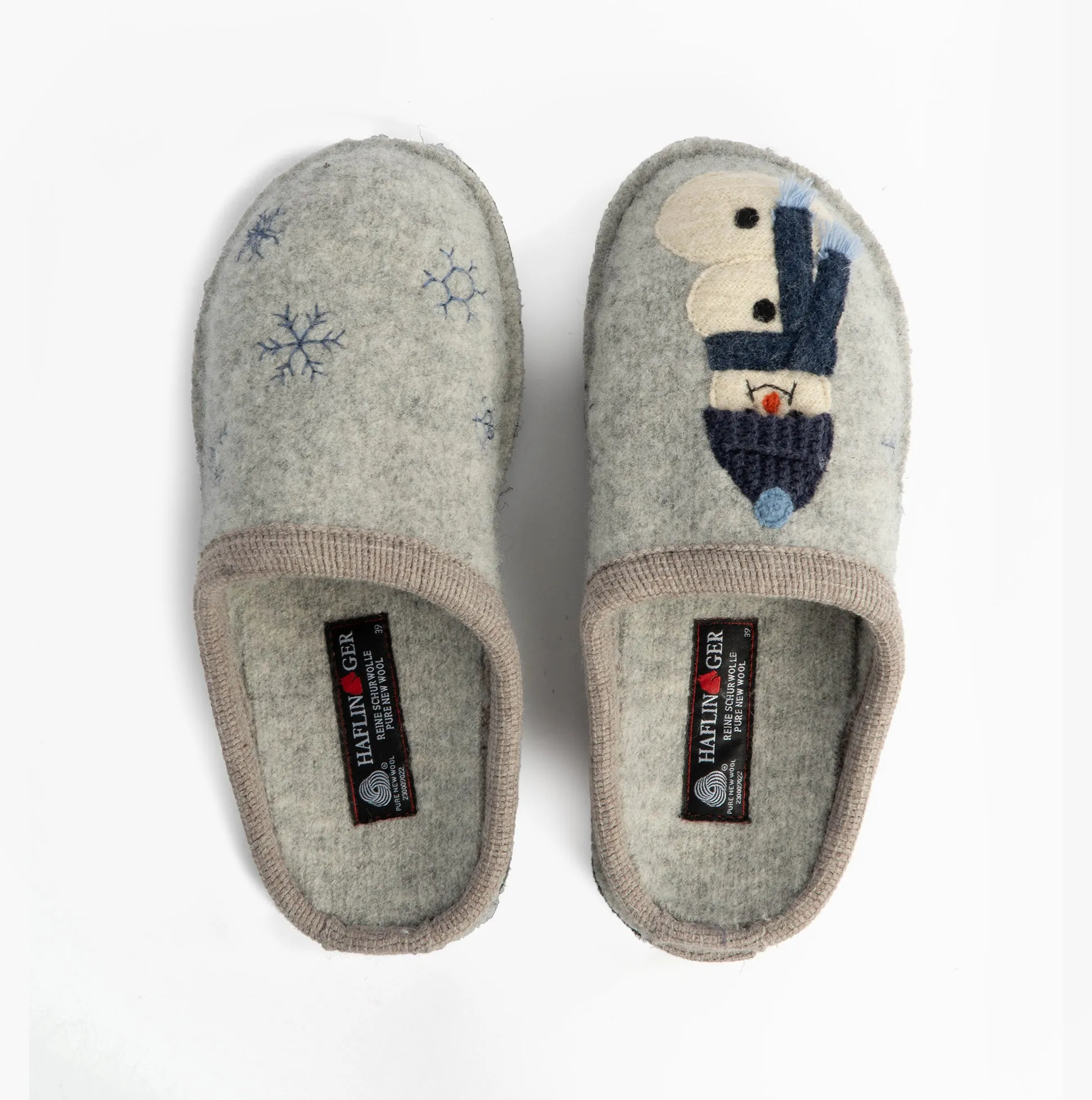 Haflinger OLAF Womens Snowman Mule Slippers Light Grey sold by Shuperb