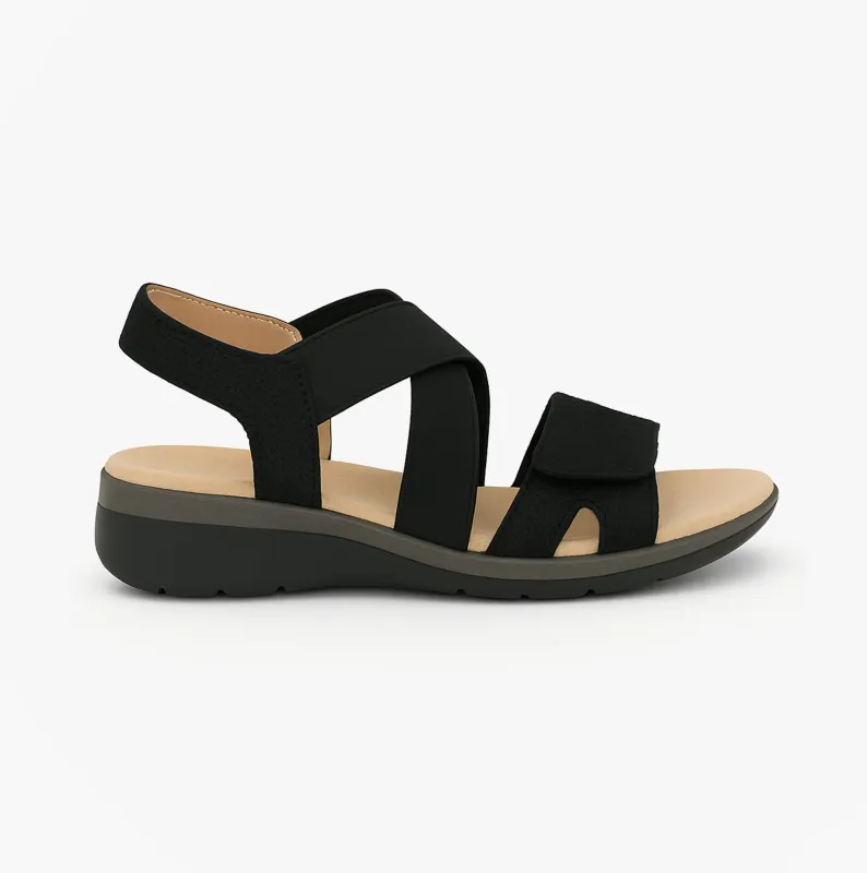 Boulevard Womens Strapy Touch Fasten Sandals Black Shimmer sold by Shuperb