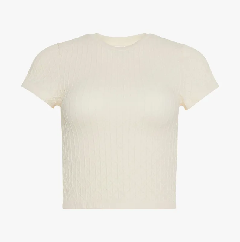 Calvin Klein SEAMLESS TEE Womens Printed CK Knit T-Shirt Ivory sold by Shuperb