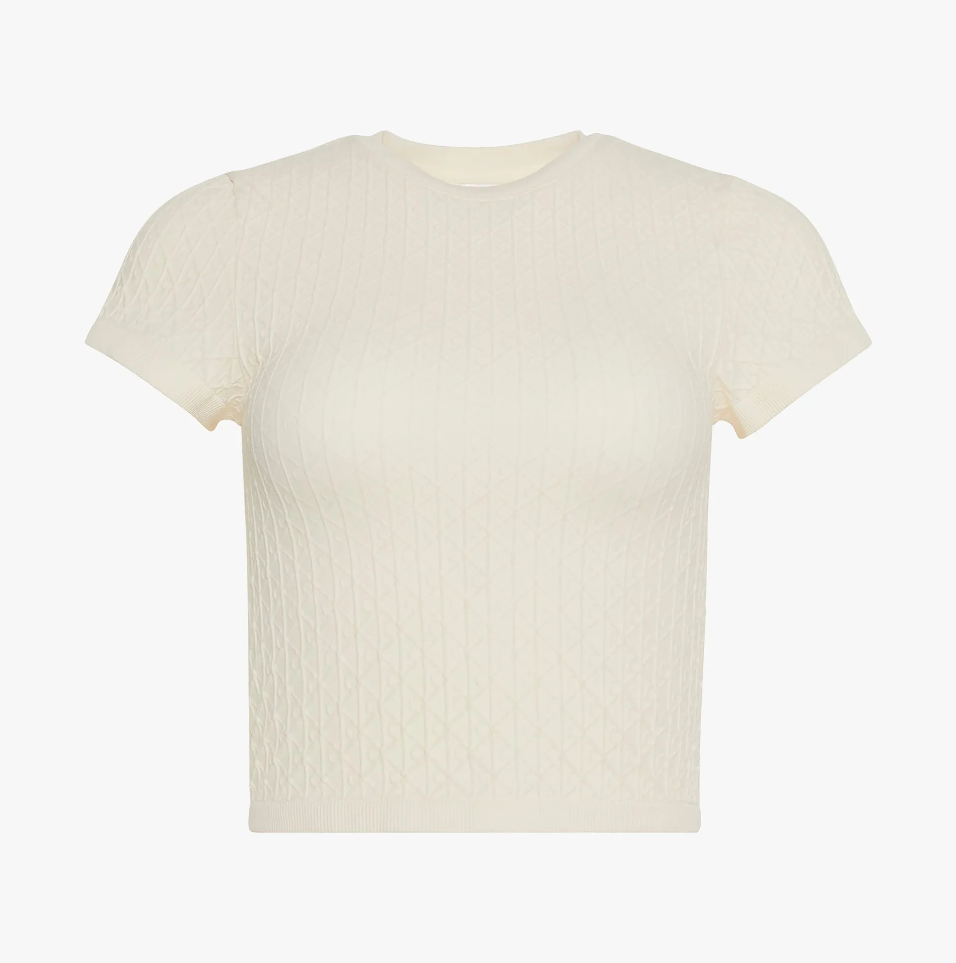 Calvin Klein SEAMLESS TEE Womens Printed CK Knit T-Shirt Ivory sold by Shuperb