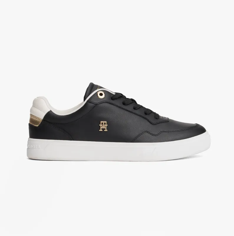 Tommy Hilfiger Womens Leather TH Monogram Plaque Court Trainers Black sold by Shuperb