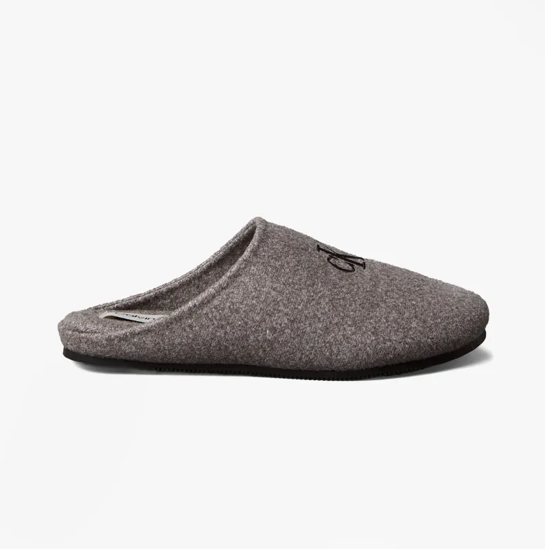 Calvin Klein Mens HOME Felt Signature Logo Mule Slippers Grey sold by Shuperb