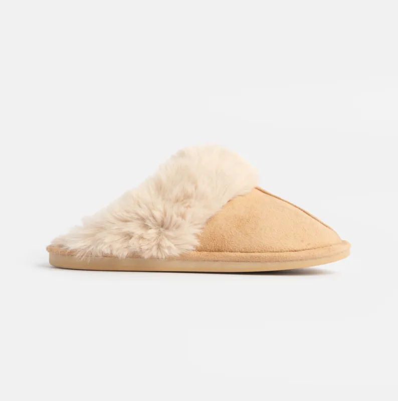 Jo & Joe SCARLETT Womens Faux Fur Mule Slippers Caramel sold by Shuperb