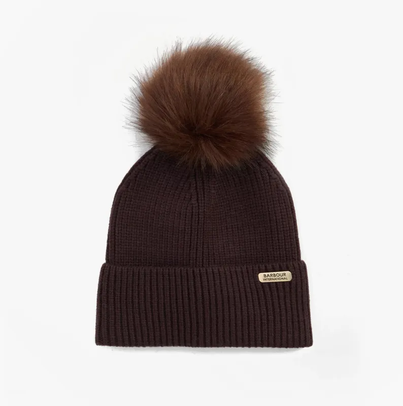 Barbour MALLORY POM Womens Beanie Chocolate sold by Shuperb