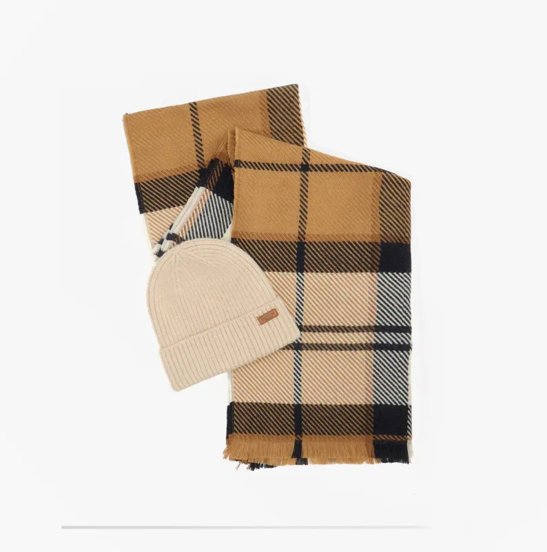 Barbour PENDLE BEANIE & BLAIR SCARF Gift Set Womens Hessian Navy sold by Shuperb