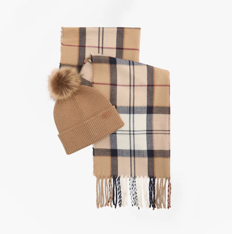 Barbour DOVER BEANIE & HAILES SCARF Gift Set Womens Hessian Tartan sold by Shuperb