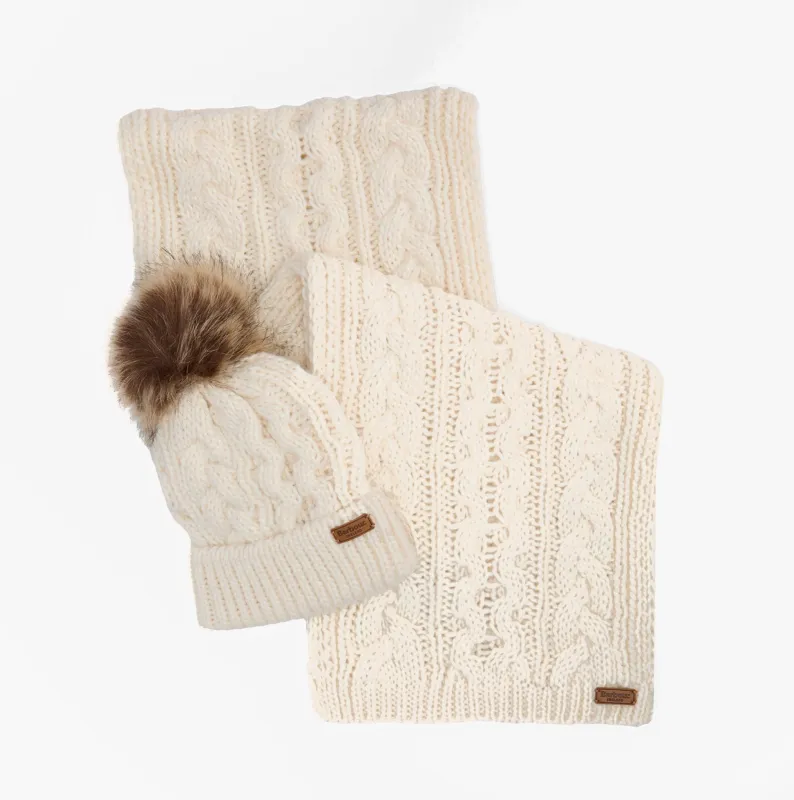 Barbour PENSHAW BEANIE & SCARF Gift Set Womens Cloud sold by Shuperb