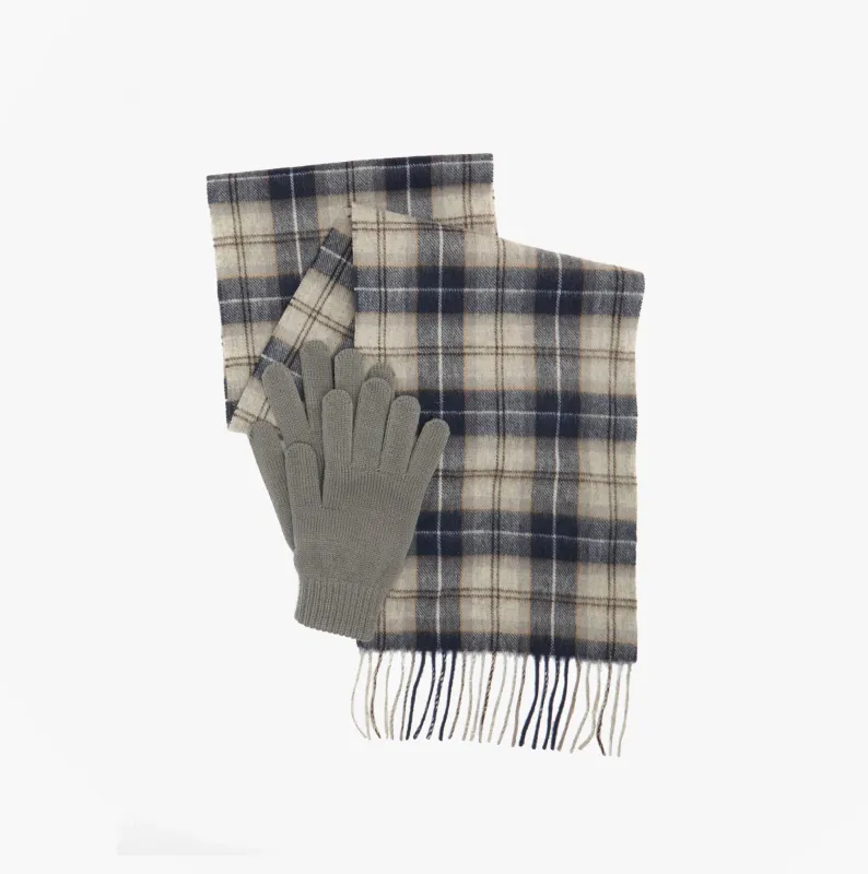 Barbour TARTAN SCARF AND GLOVE Mens Gift Set Grey Midnight sold by Shuperb