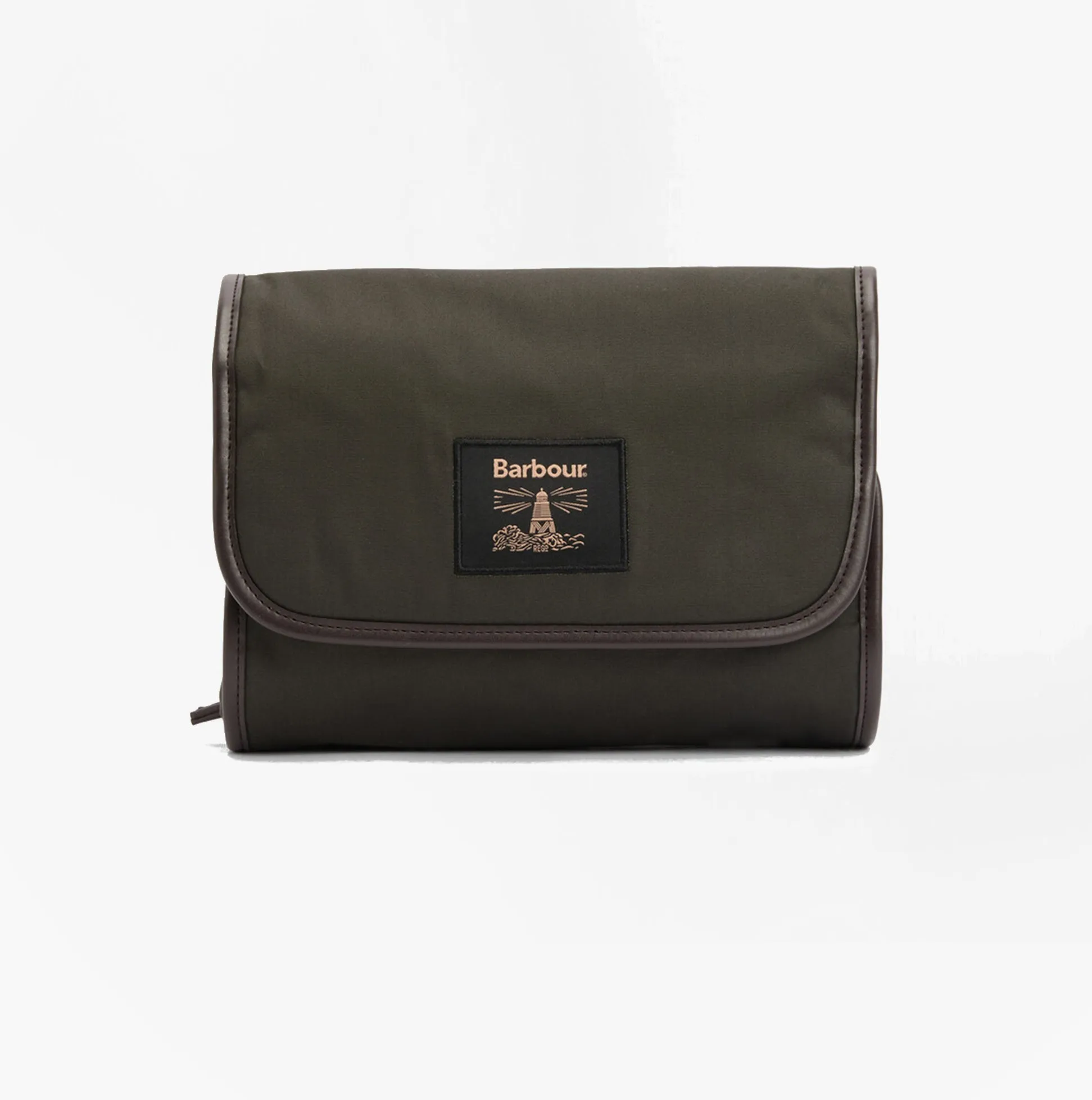 Barbour WAXED HANGING Mens Washbag Olive/Beacon sold by Shuperb