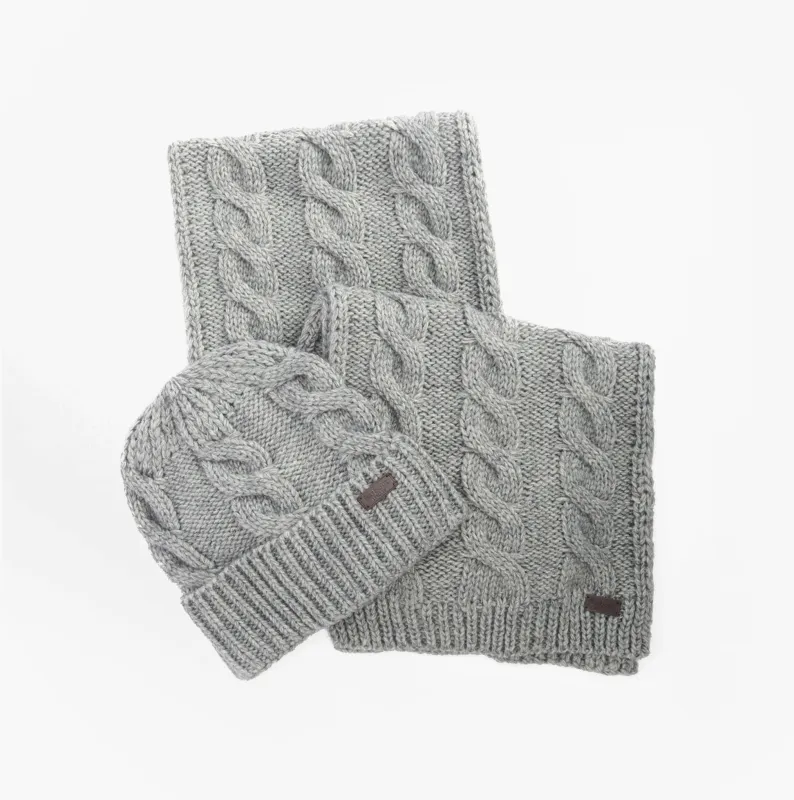Barbour JESMOND BEANIE AND SCARF Gift Set Mens Mid Grey sold by Shuperb
