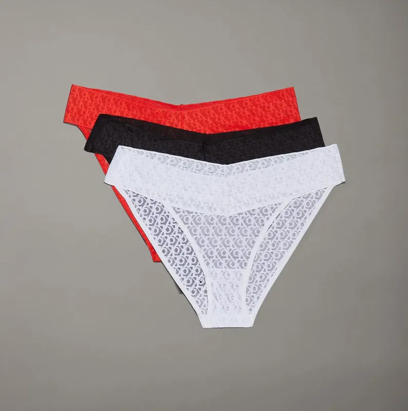 Calvin Klein ICON LOGO LACE 3 Pack Womens Bikini Briefs Black/White/Molten sold by Shuperb
