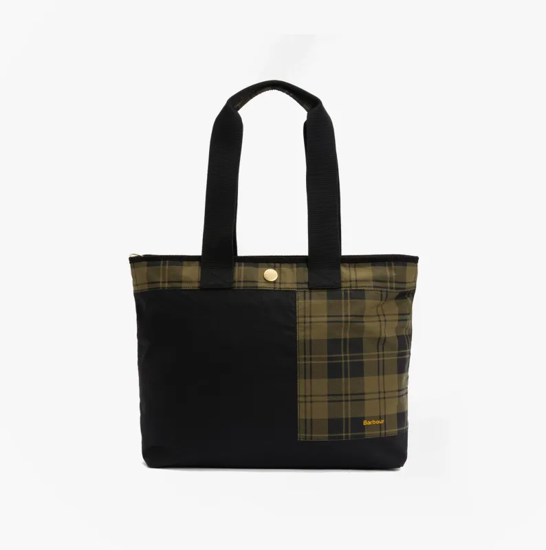Barbour MYA PATCHWORK Tote Bag Womens Tote Bag Black/Olive Check sold by Shuperb