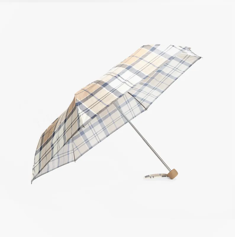 Barbour PORTREE Umbrella Hessian Navy Tartan sold by Shuperb