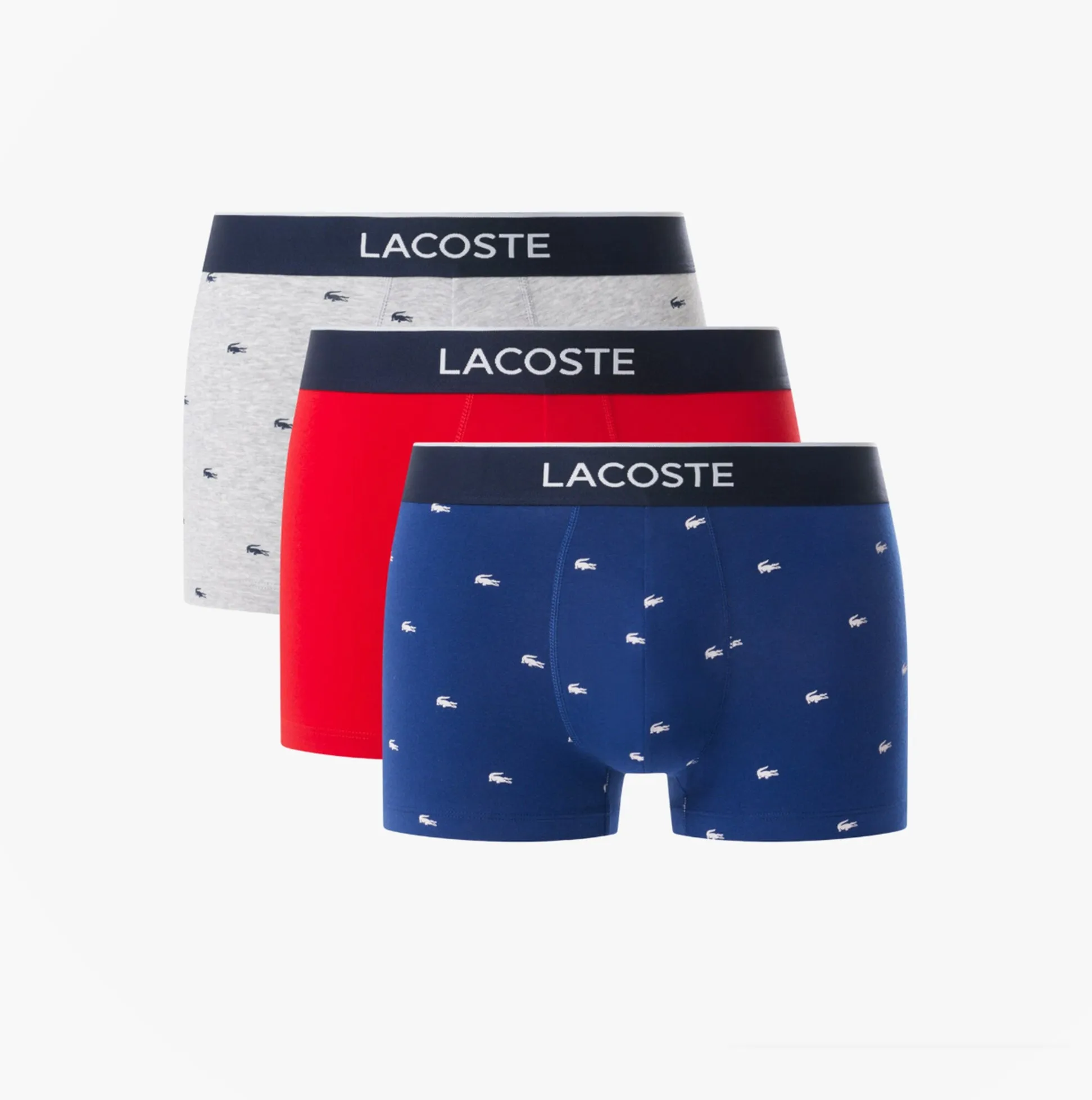 Lacoste 3 Pack Trunks Mens Trunks Methylene/Silver Chine/Red sold by Shuperb