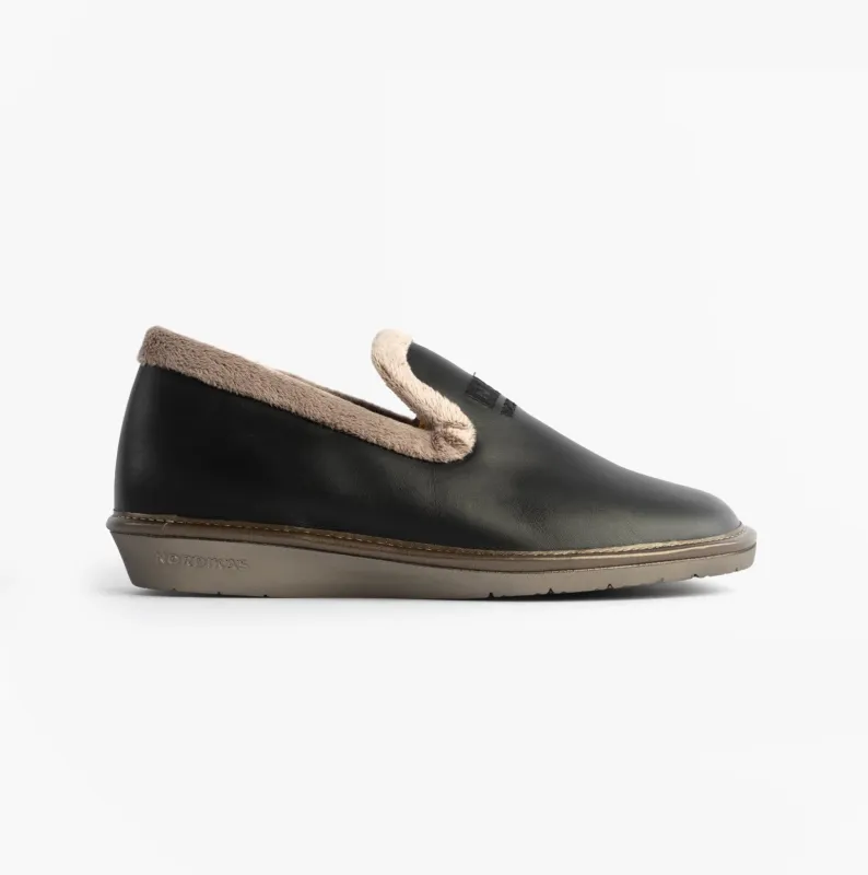 Nordikas 305 Womens Leather Full Slippers Black made by Shuperb