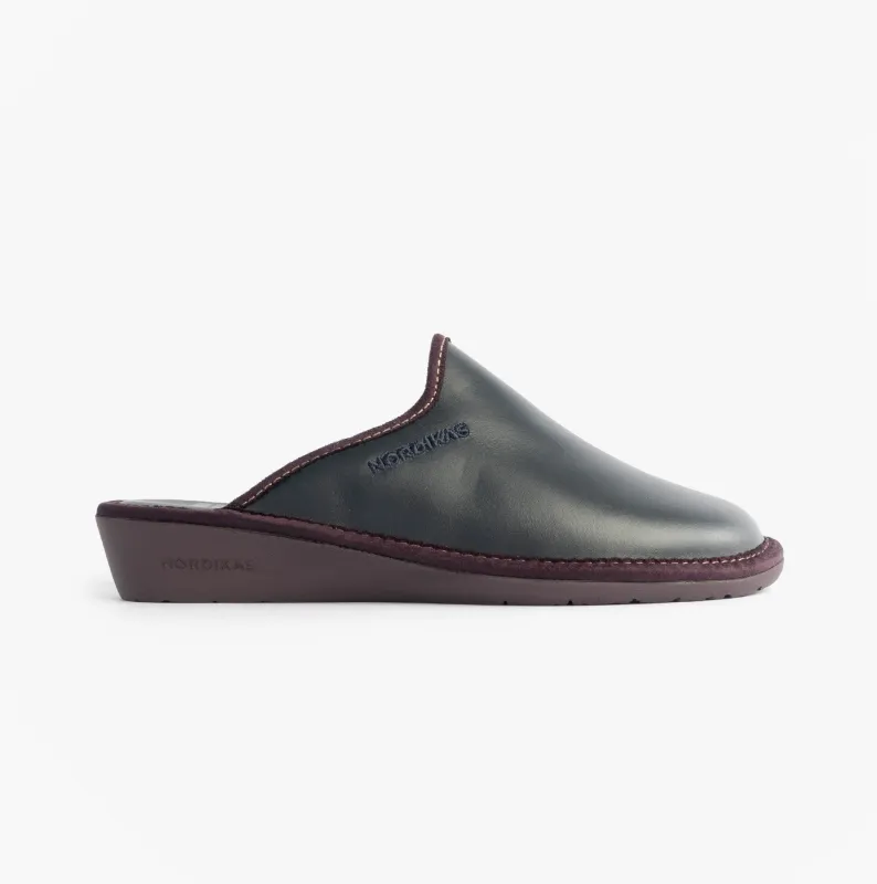 Nordikas 347 Womens Leather Mule Slippers Marine Blue made by Shuperb