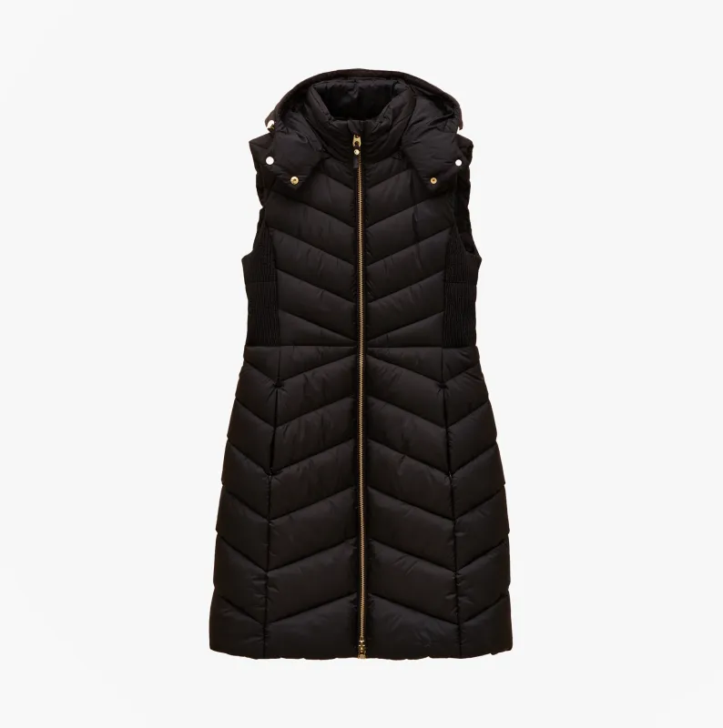 Joules PEMBURY Black Longline Showerproof Padded Gilet with Hood Black sold by Shuperb