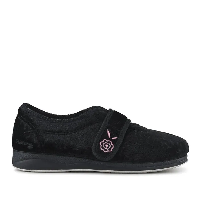 Padders CAMILLA Womens (2E Fit) Touch Fasten Slippers Black sold by Shuperb