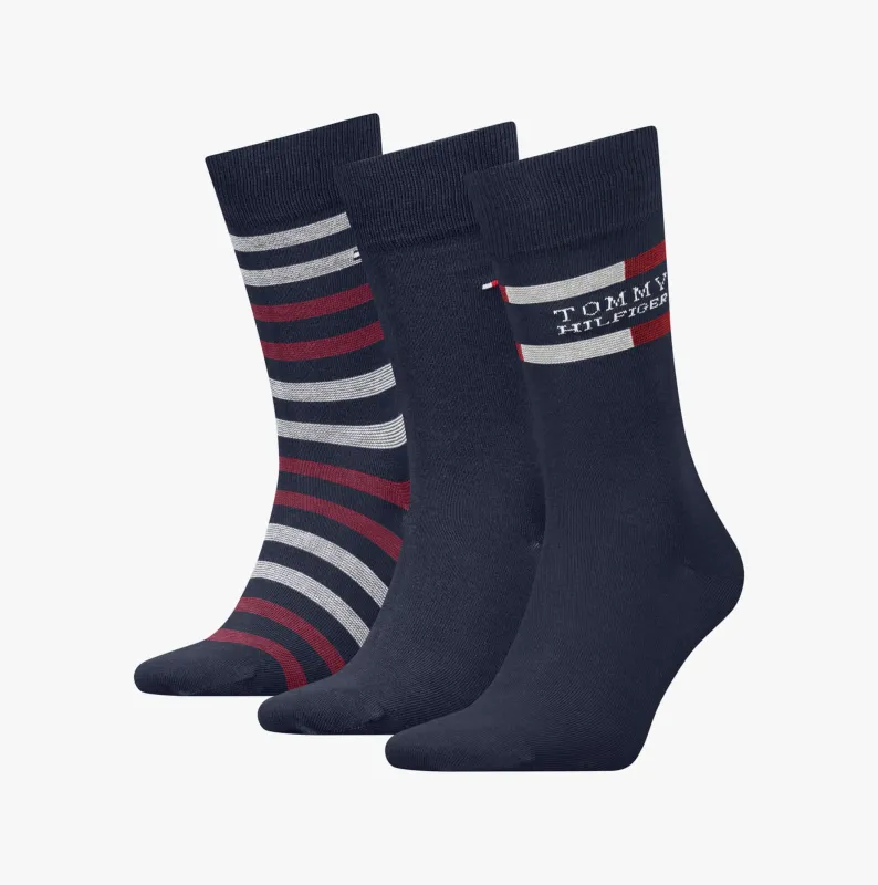 Tommy Hilfiger 3 Pack Giftbox Tommy Stripe Mens Socks Navy made by Tommy Hilfiger