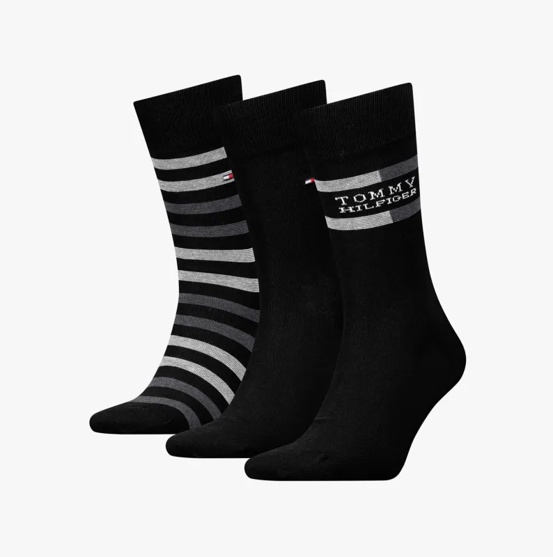 Tommy Hilfiger 3 Pack Giftbox Tommy Stripe Mens Socks Black made by Tommy Hilfiger