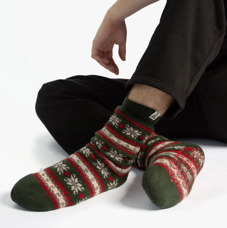 Totes Toasties SHERPA LINED FAIR ISLE Mens Slippers Socks Red Fair isle sold by Shuperb