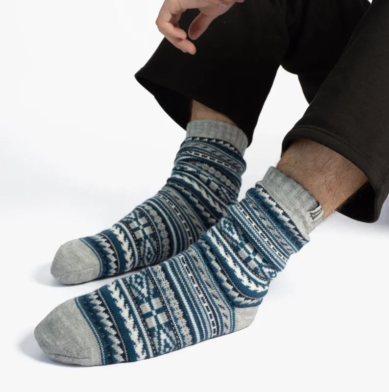 Totes Toasties SHERPA LINED FAIR ISLE Mens Slippers Socks Blue Fair isle sold by Shuperb