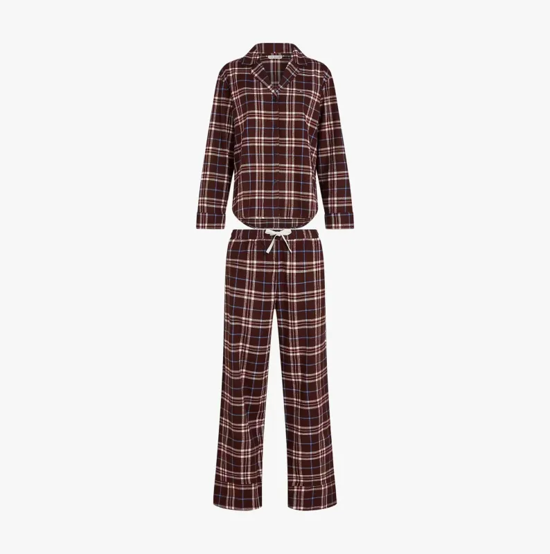 Tommy Hilfiger LS FLNL SHIRT PJ PAN Womens Set Tartan Reiker Burgundy sold by Shuperb