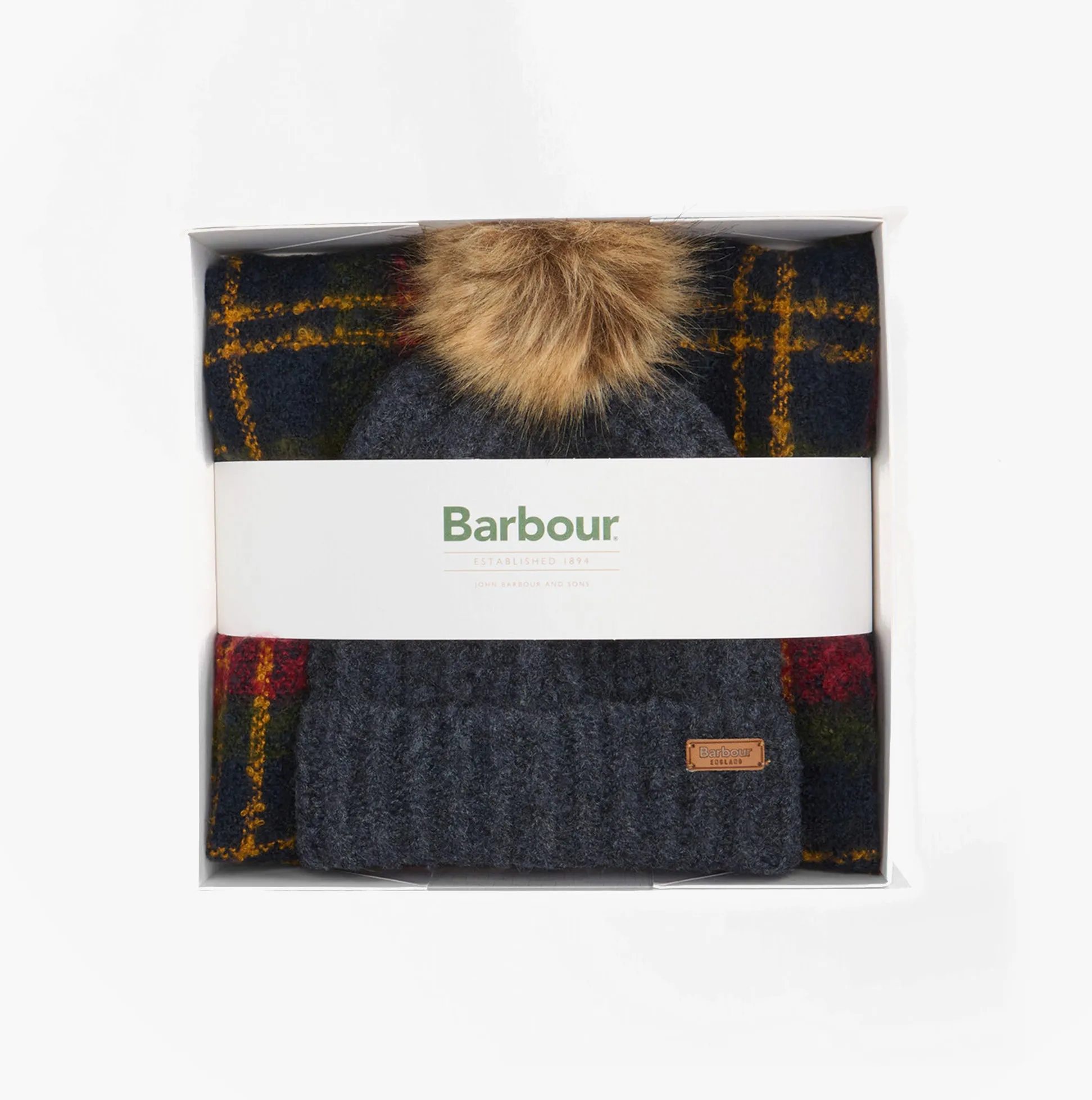 Barbour SALTBURN BEANIE & TARTAN SCARF Gift Set Womens Beanie Winterberry Tartan sold by Shuperb product image thumbnail 2