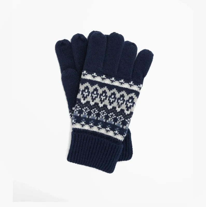 Barbour MARLOW FAIR ISLE KNITTED Mens Gloves Navy sold by Shuperb