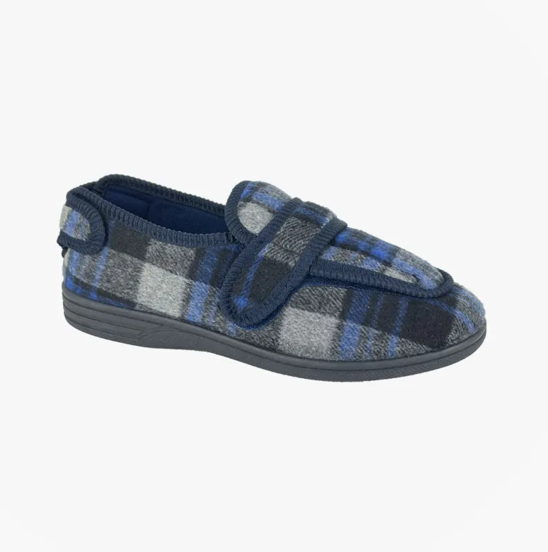 Zedzzz PETER Mens Touch Fasten/Velcro Slippers Navy Blue Check sold by Shuperb