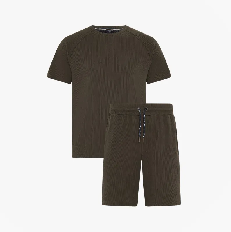 Ted Baker Ted Baker WAFFLE T SHIRT AND SHORT SET Mens Loungewear Khaki sold by Shuperb