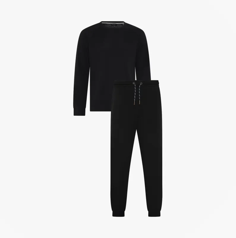 Ted Baker Ted Baker WAFFLE LONG SLEEVE SHIRT & JOGGER SET Mens Loungewear Black sold by Shuperb