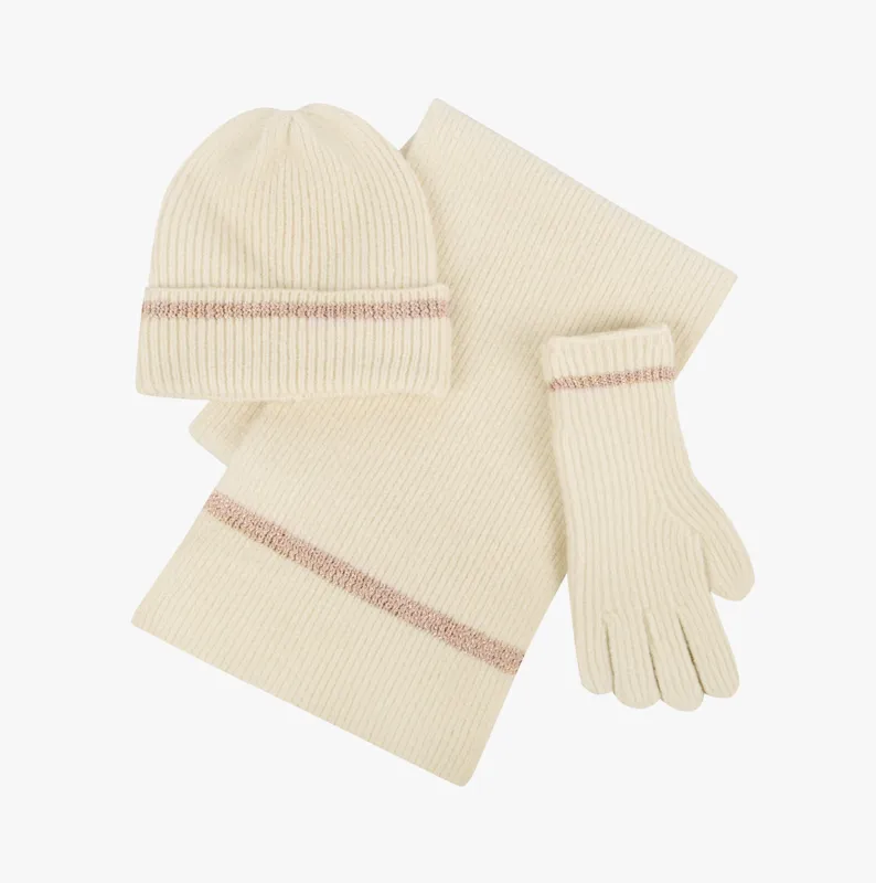 Totes Toasties KNITTED HAT SCARF & GLOVE GIFT SET Womens Oat made by Shuperb