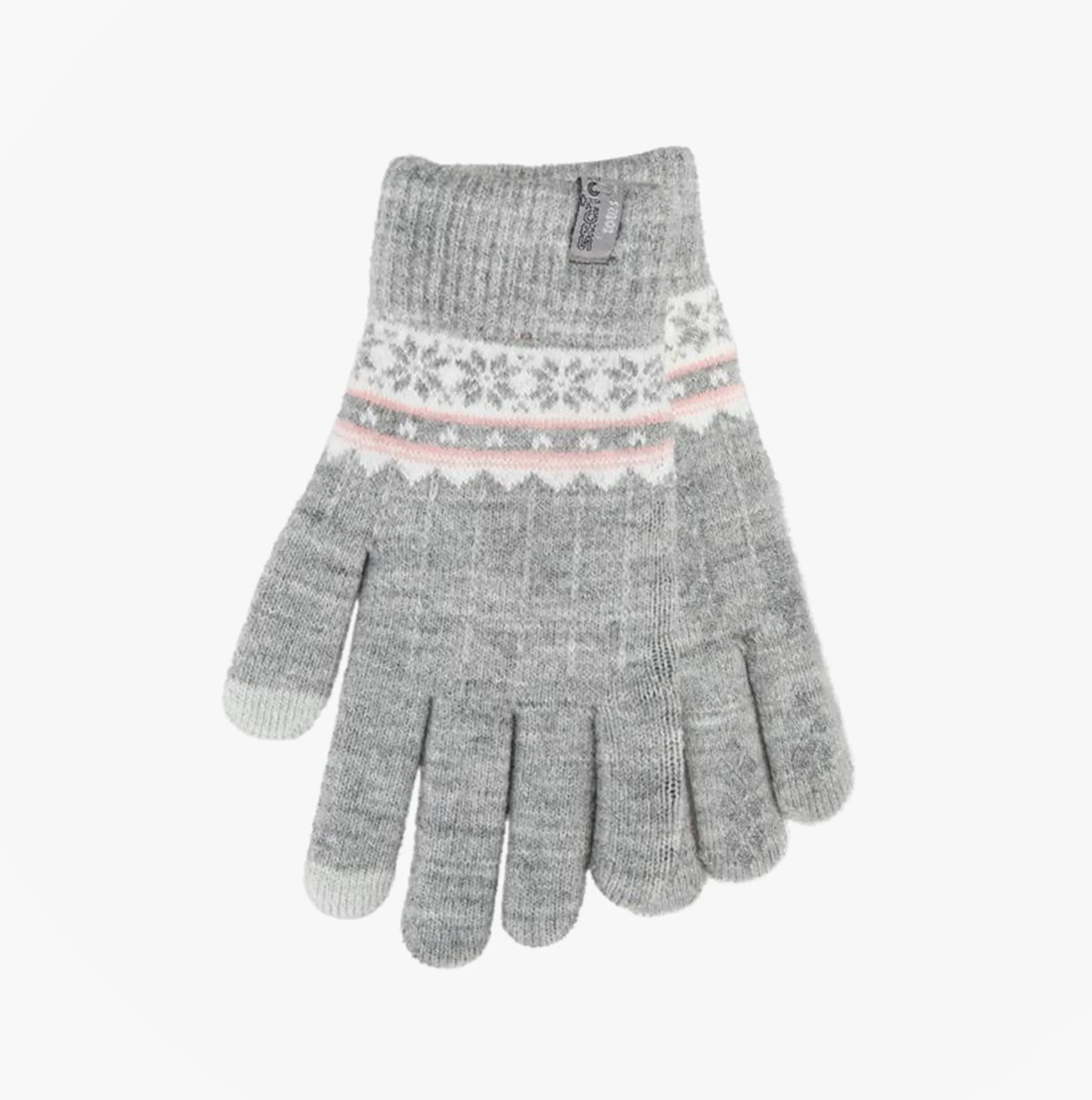 Totes Toasties STRETCH KNITTED Womens Touchscreen Gloves Grey Fair Isle sold by Shuperb