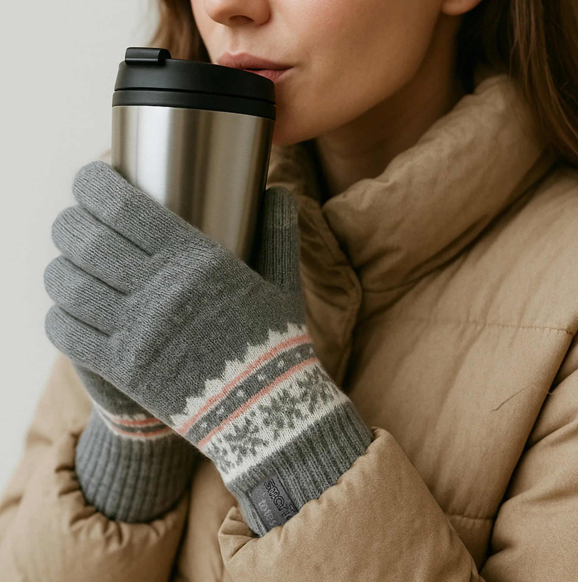 Totes Toasties STRETCH KNITTED Womens Touchscreen Gloves Grey Fair Isle sold by Shuperb product image thumbnail 2